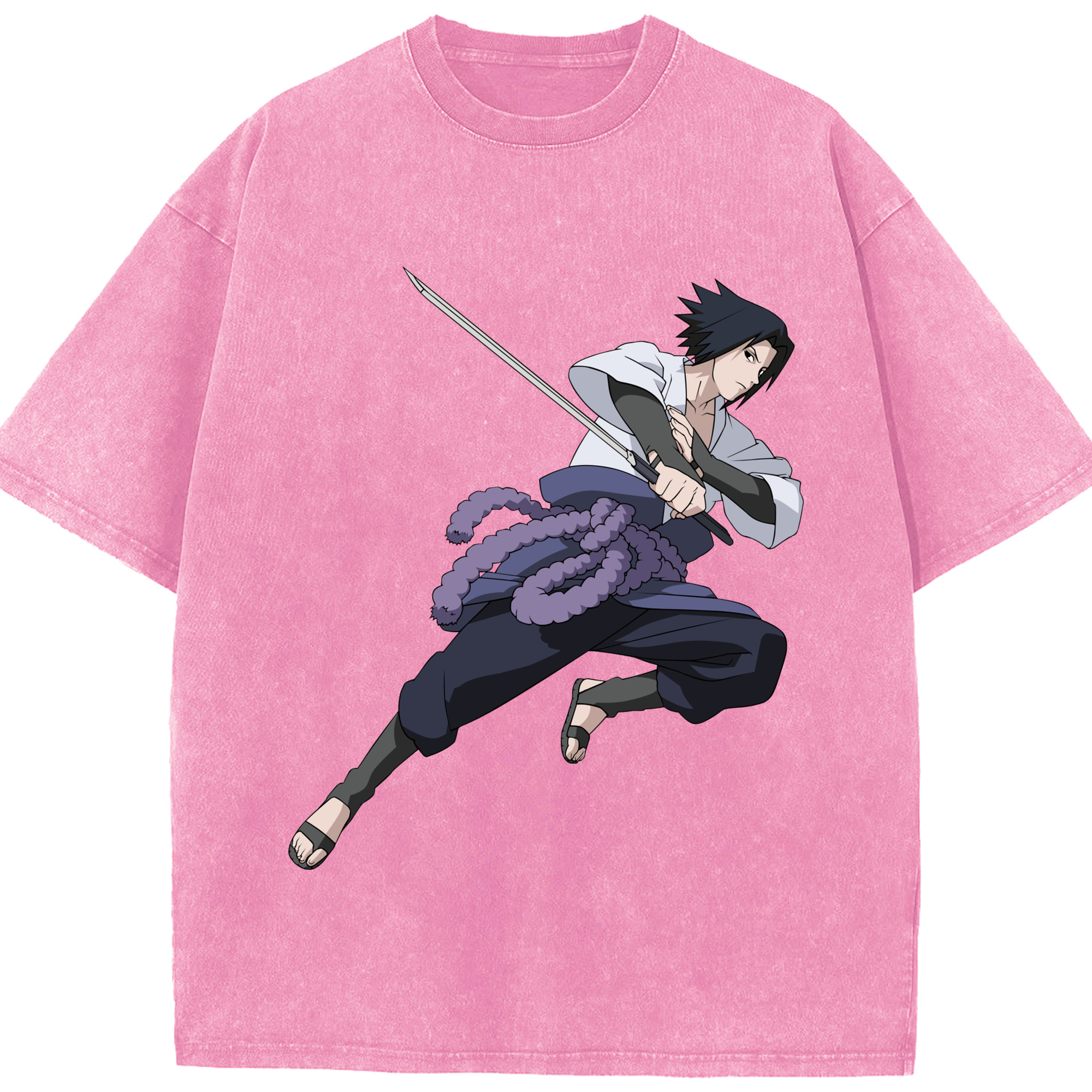 （画像用） NARUTO -ナルト- うちは サスケ Uchiha Sasuke 綿100% ヴィンテージ風 半袖Tシャツ（フロントプリント）